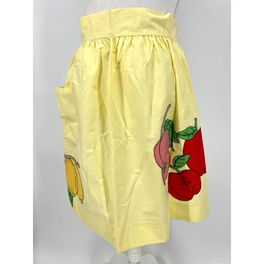 Vintage Kitchen Apron Handmade Appliqué Fruit Yellow